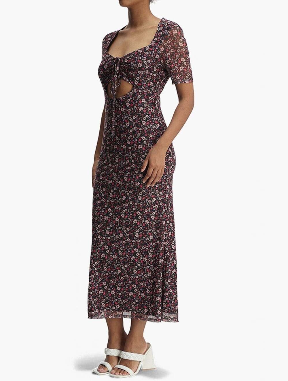 Topshop Ditsy Floral Maxi Dress Size XL 90s Cutout Dark Romantic‎ Fairy Coquette